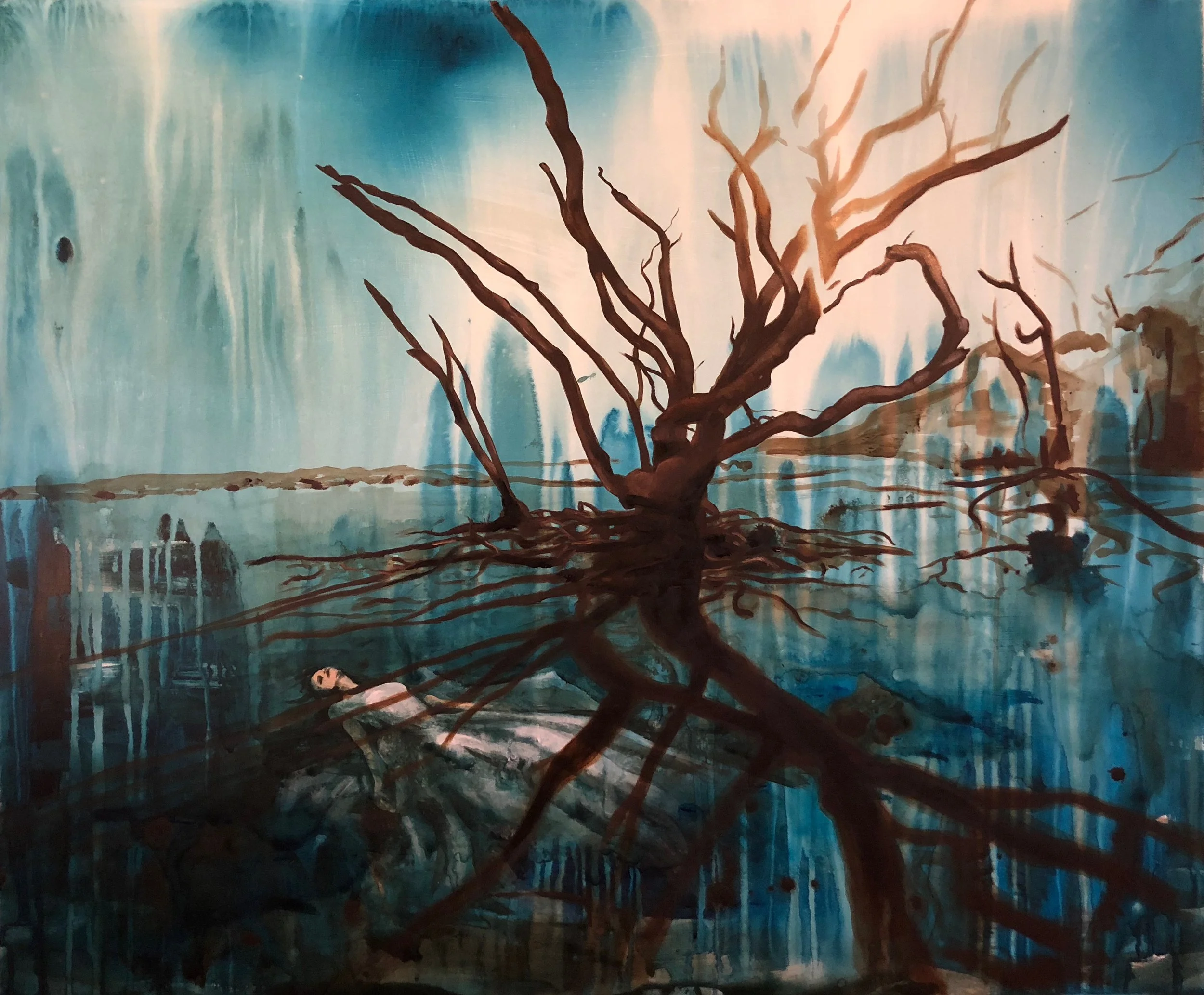 A Passing Whim (work in progress), 2018, acrylic and oil on panel, 30" x 36"