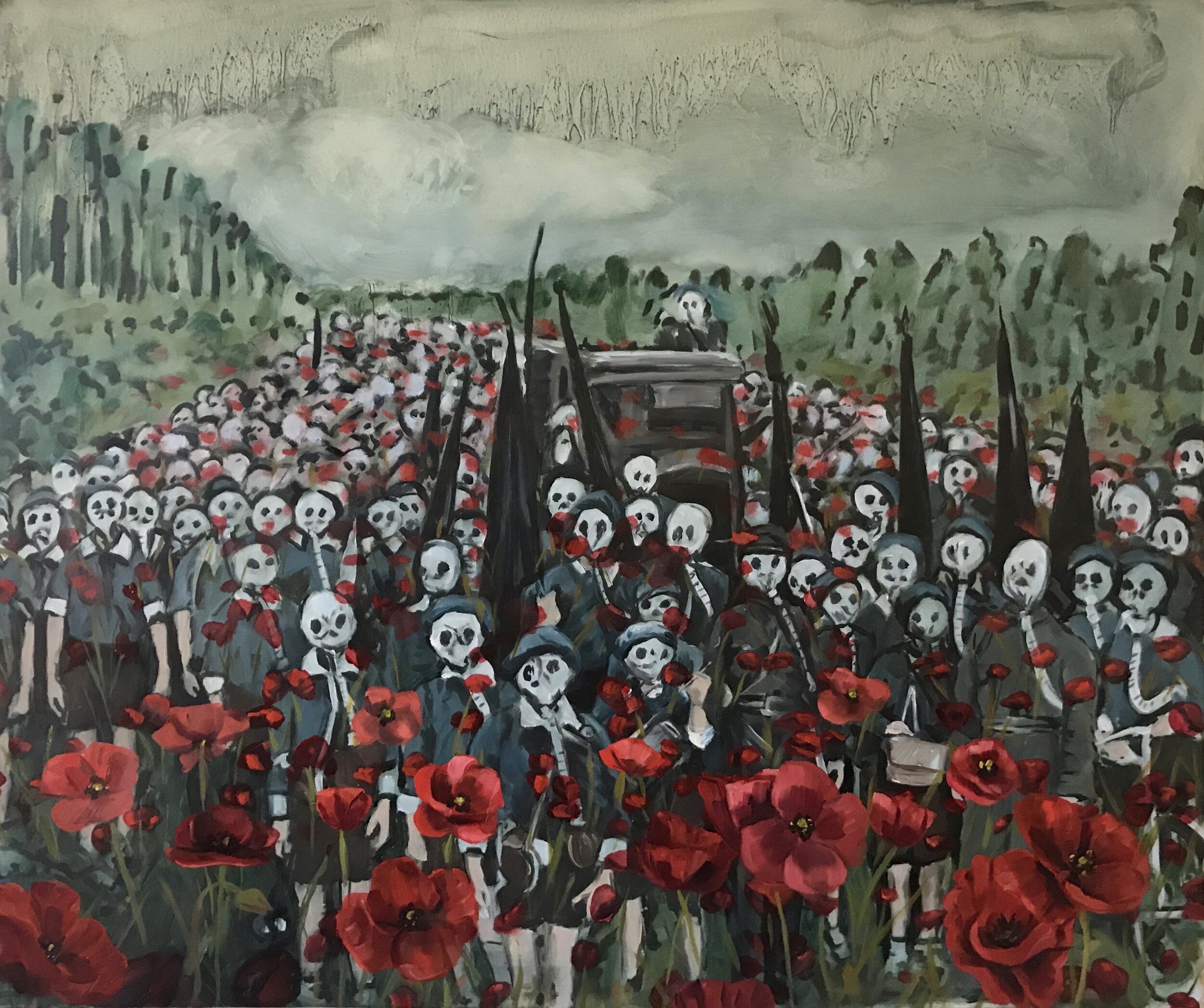 Poppies in Leningrad, 2017. Oil on panel, 20" x 24".