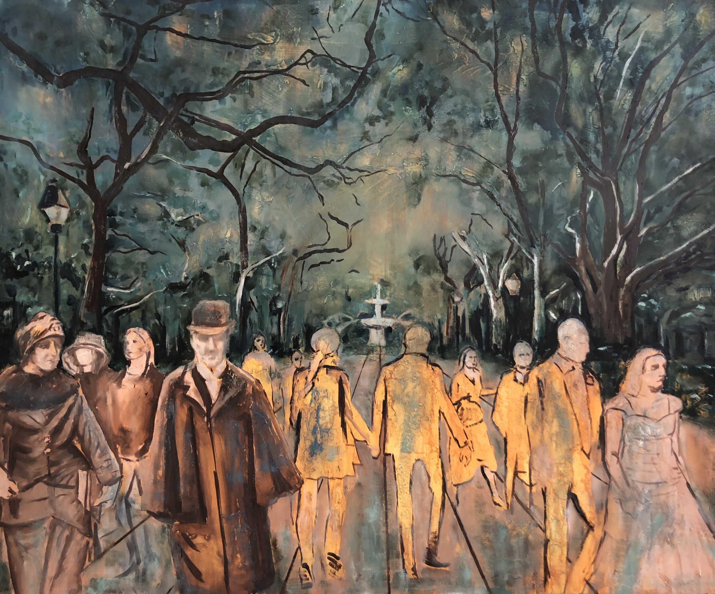 Promenade, 2018. Oil on panel, 40” x 48”.