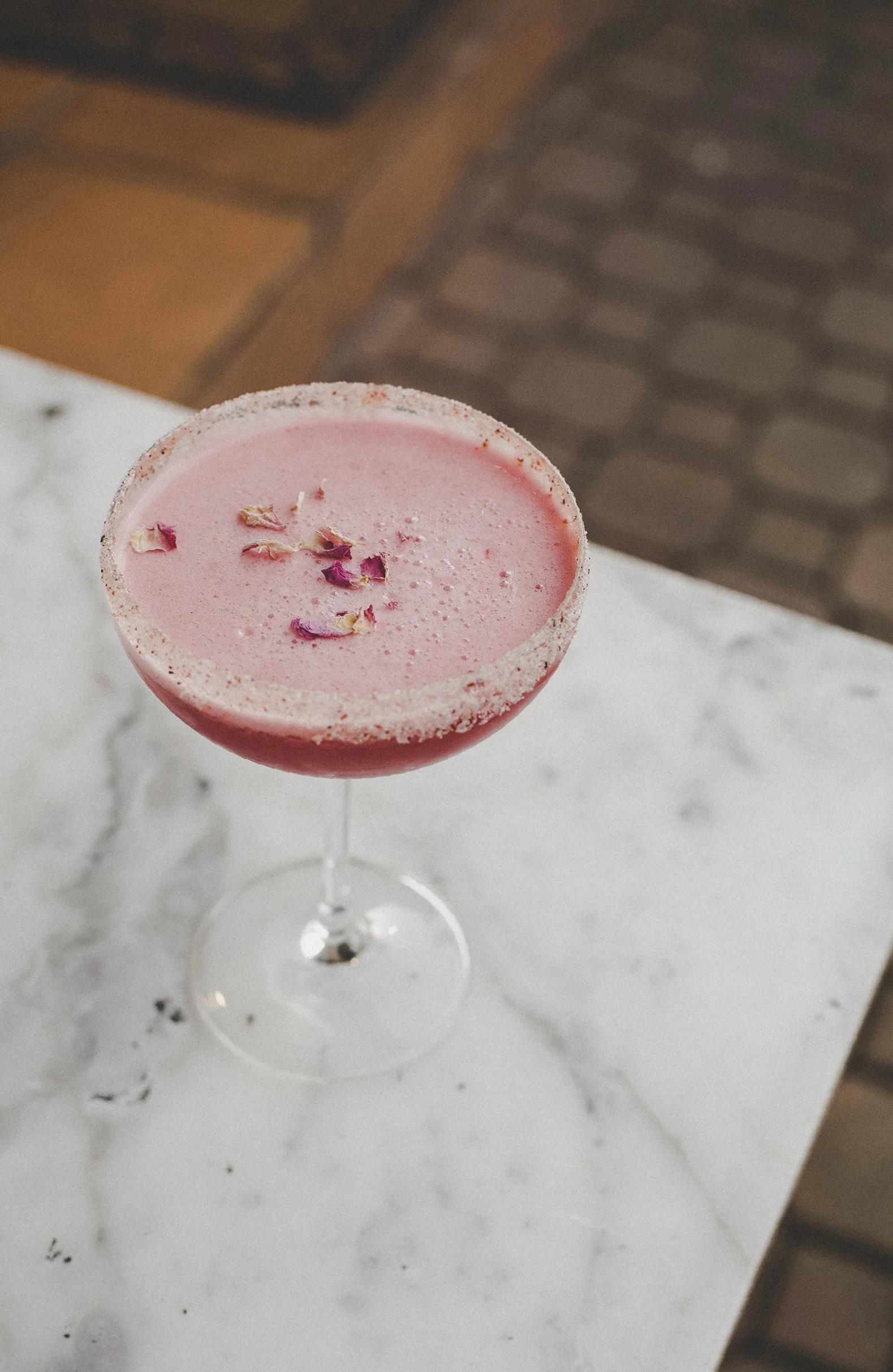 Hibiscus tequila margarita with rose buds
