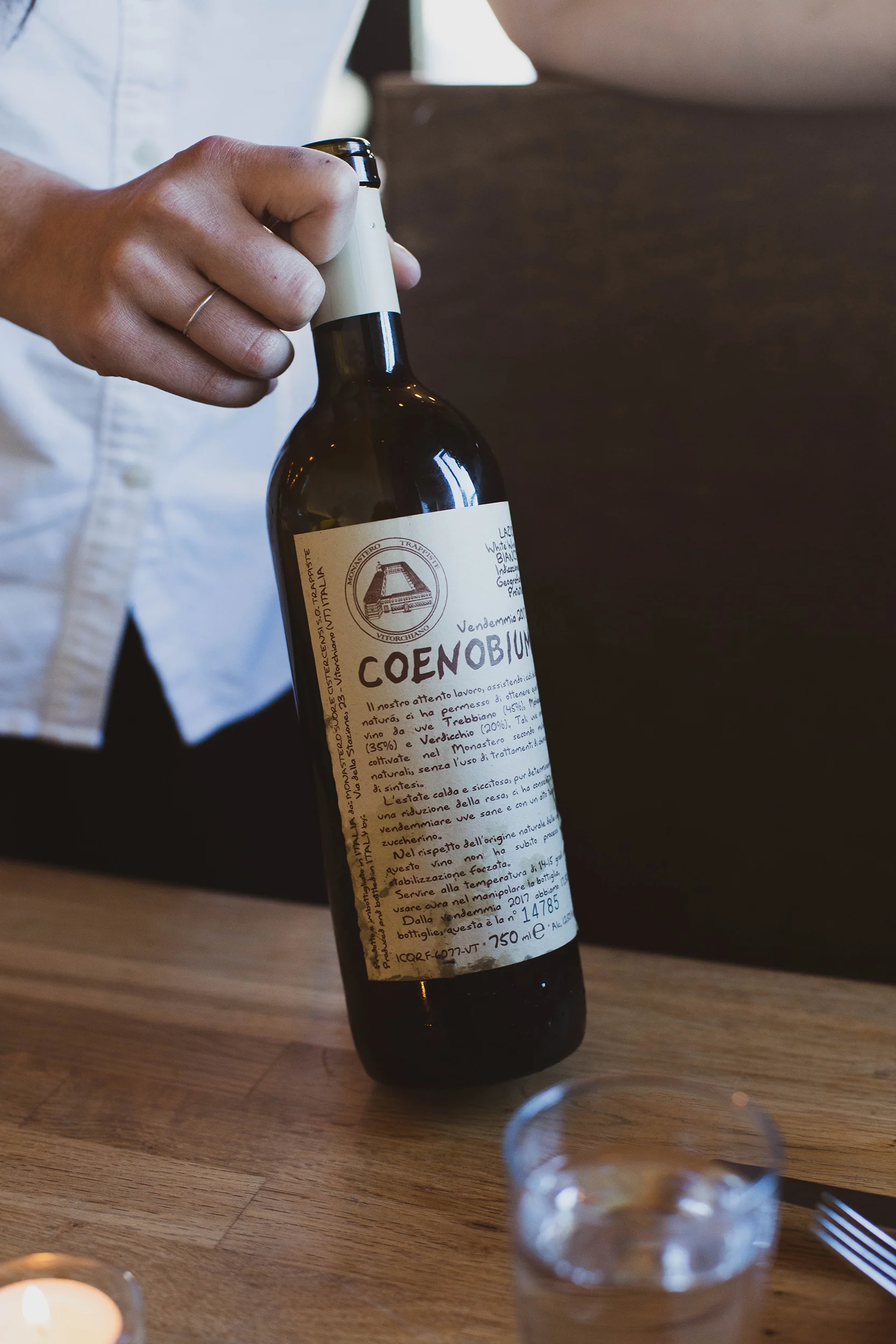The Coenobium is a natural wine fermented by nuns at their Vitorchiano monastery and organic vineyard 90 minutes north of Rome. Volcanic soils underlay the vineyards.
