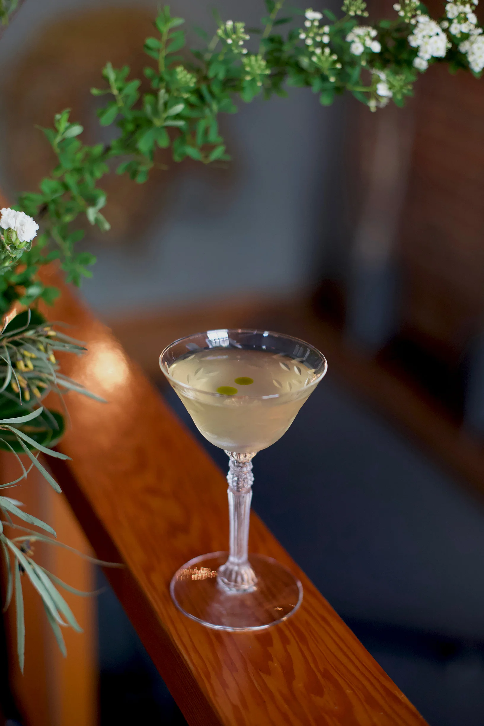 Douglas fir-infused white rye, dry vermouth, flowering currant cordial, maraschino liqueur, herbal bitters.