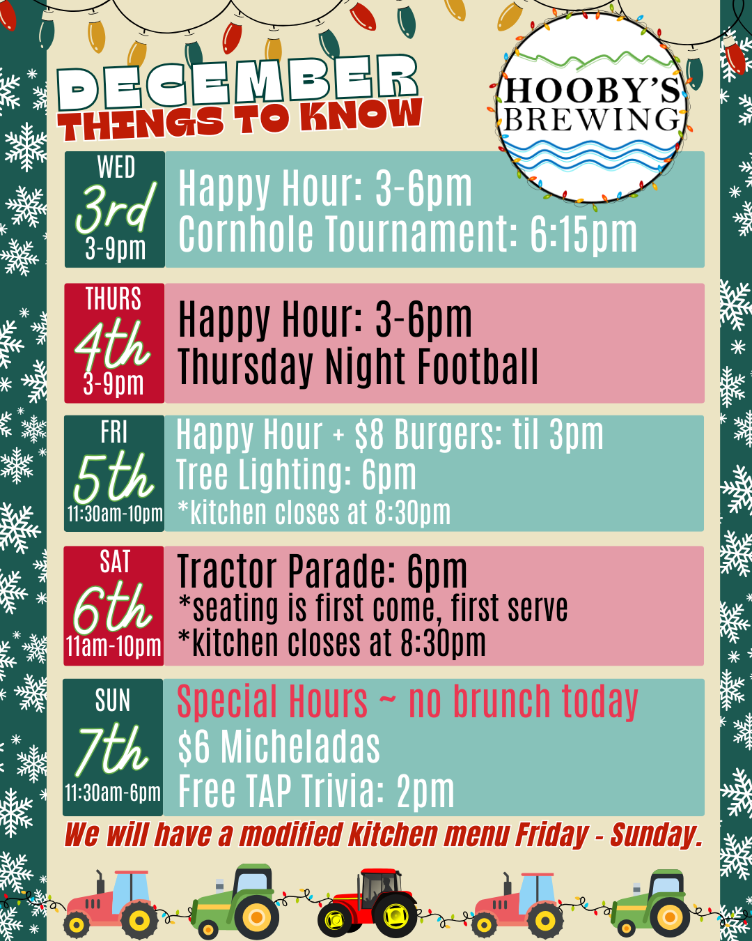 Dec. 3-7th @ Hooby’s