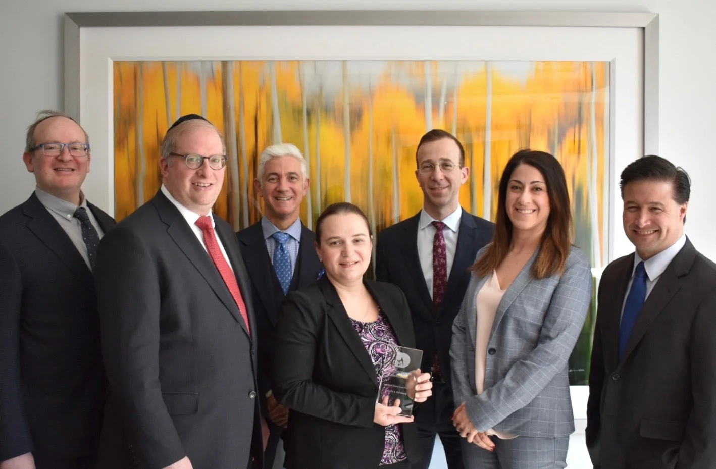 Some members from Sadis & Goldberg’s Financial Services Group receiving Hedgeweek’s 2019 Best Global Law Firm Award. Financial Services Group: Ron Geffner, Yehuda Braunstein, Richard Shamos, Yelena Maltser, Erika Winkler, Paul Fasciano, Jeffrey Goldberg, Gregory Hartmann, Steven Huttler, Paul Marino, Robert Cromwell and Nick Federici.