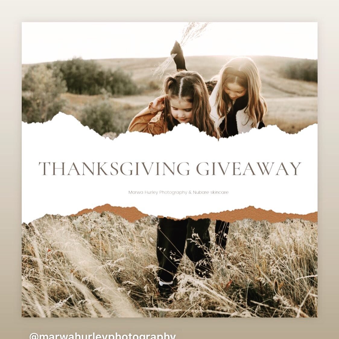Beautiful photographer @marwahurleyphotography and I are doing a ThankYou Thanksgiving Giveaway!! Check this out!
Win a mini fall session with @marwahurleyphotography for gorgeous family photos and a Dewy Glow Peel from @nubareskincare 
be camera rea