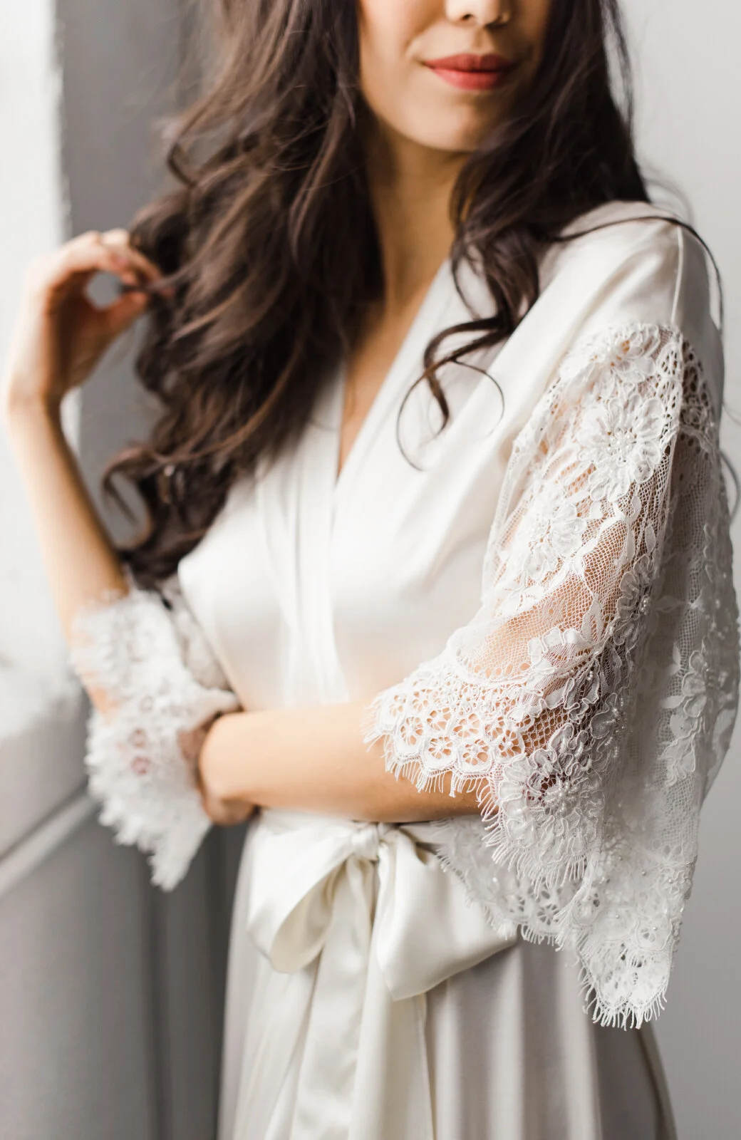 white silk bridal robes