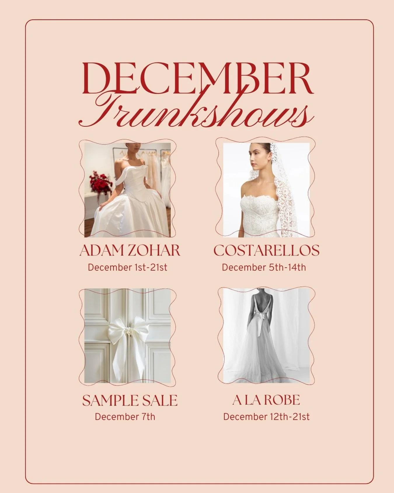 ✨ D E C E M B E R  is here, and so are our holiday events at SPINA Bride. ✨

A season of sparkle, celebration, and unforgettable designers as we close out the year:

❄️ @adamzoharbridal | Dec 1&ndash;21
🎄 @costarellosbridal | Dec 5&ndash;14
🎁 Sampl