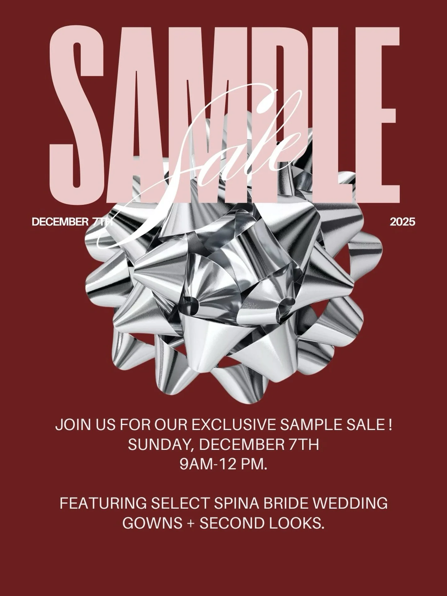 S A M P L E  S A L E ~ Our annual Holiday Sample Sale is almost here, and trust us, it&rsquo;s an event 2026 brides do not want to miss!

For one morning only, you&rsquo;ll have the chance to shop designer gowns at incredible holiday pricing: includi