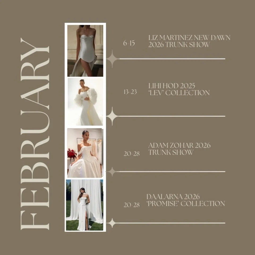 T R U N K S H O W S ~ February at SPINA is for the bride who wants first access.

The gowns you&rsquo;ll be seeing all over Pinterest in six months? They&rsquo;re here now. In our suites. For a limited time.

This month, four world-renowned designers