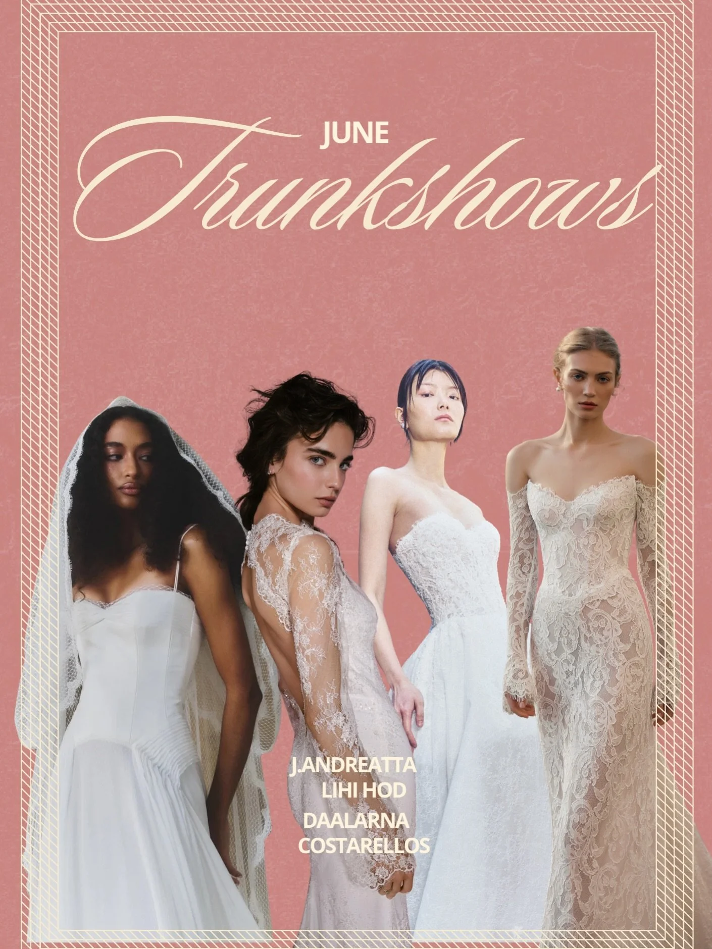 J U N E  T R U N K  S H O W S ~ June at SPINA is for the brides who want to discover what's next. 

Fresh from the runways of Barcelona and New York Bridal Fashion Week, four of our most anticipated collections are arriving in NYC for a limited time 
