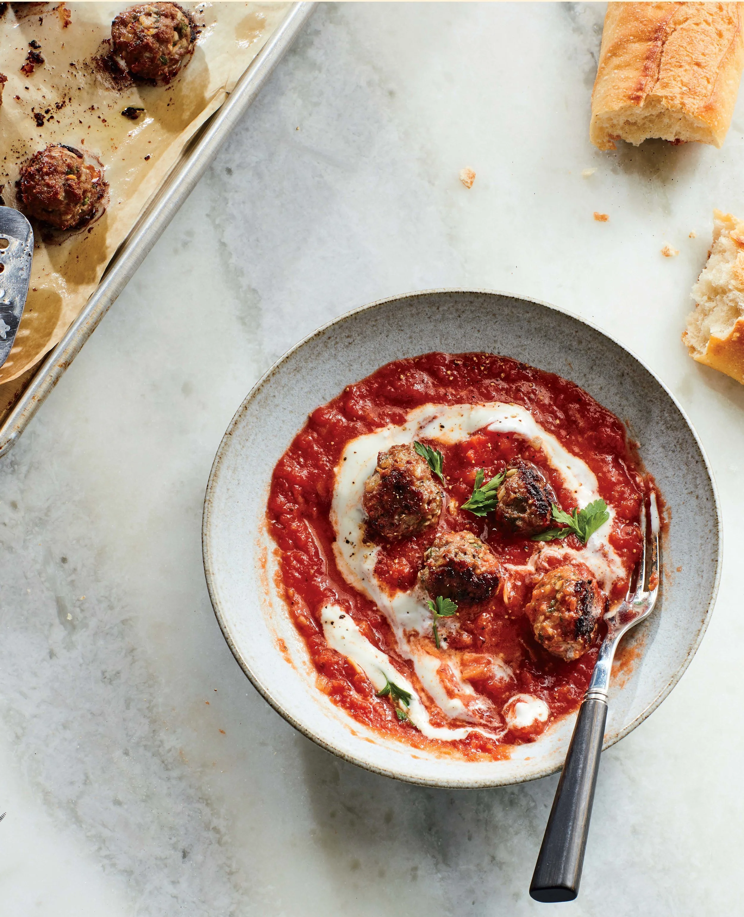 David Tamarkin's Lamb Meatballs with Harissa, Tomato Sauce, and Yogurt