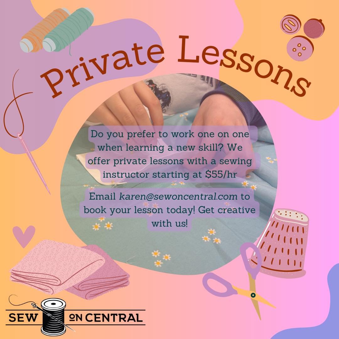 🪡🧵Come learn how to sew or BETTER your skills and schedule a private lesson with one of our instructors! We can teach you how to hand sew, use a sewing machine, read a clothing pattern, and so much more! We teach any age, children and adults are we