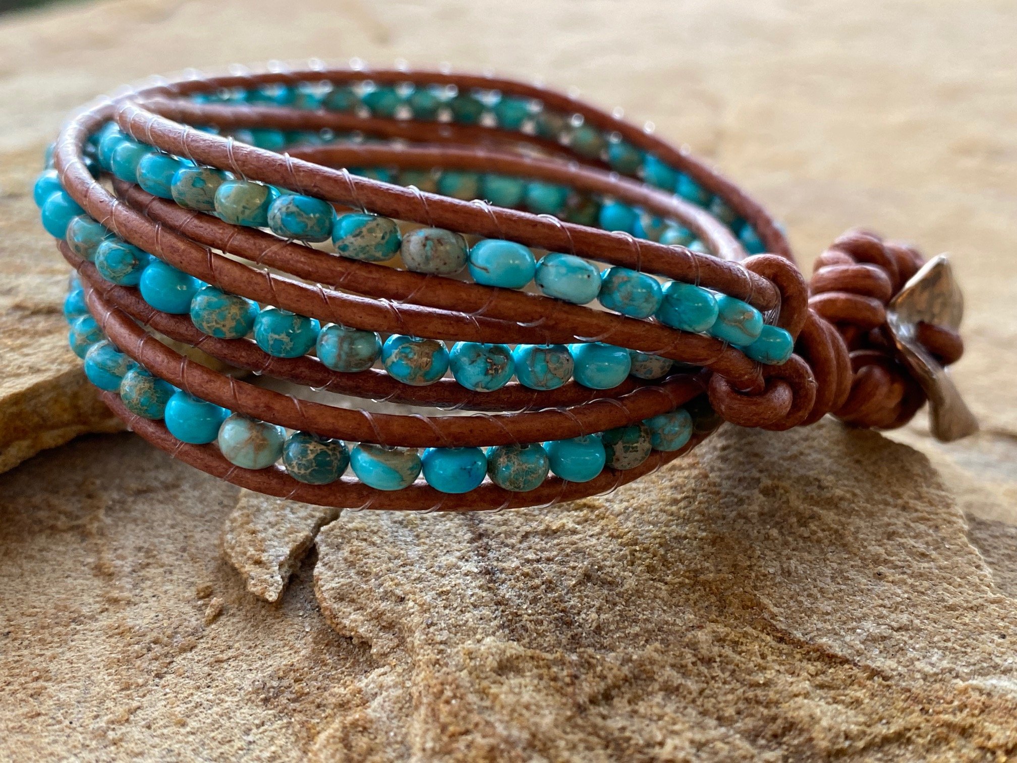 Wrap Bracelet - Triple Wrap Turquoise Bracelet — Whirls of Pearls