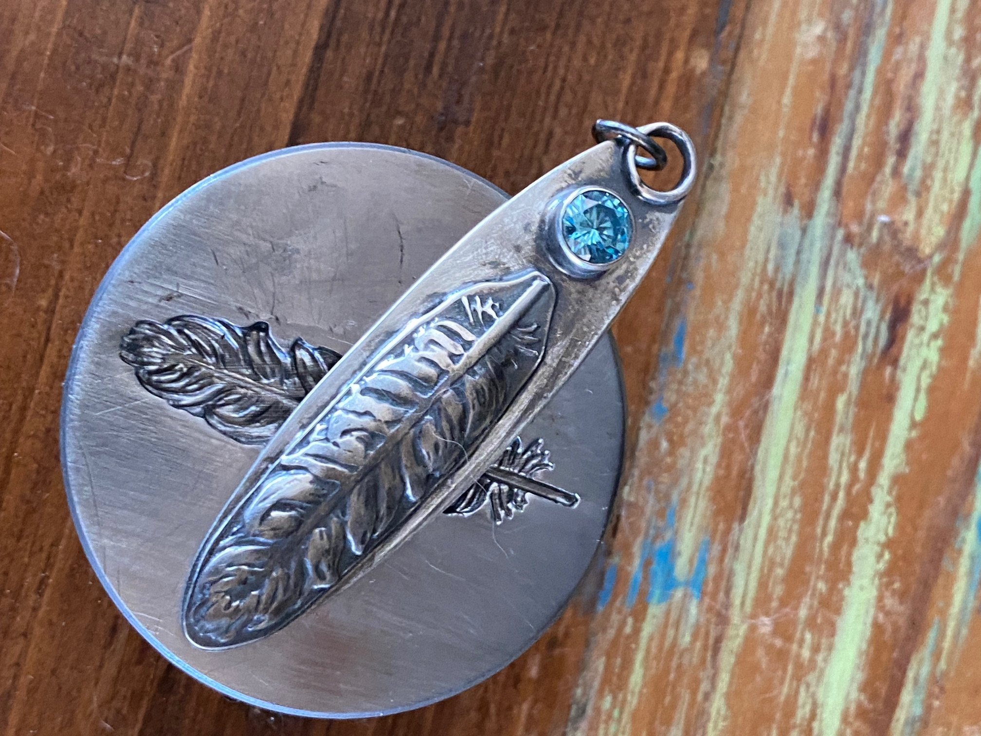 Silver and Blue Topaz Feather Necklace - 1.jpg
