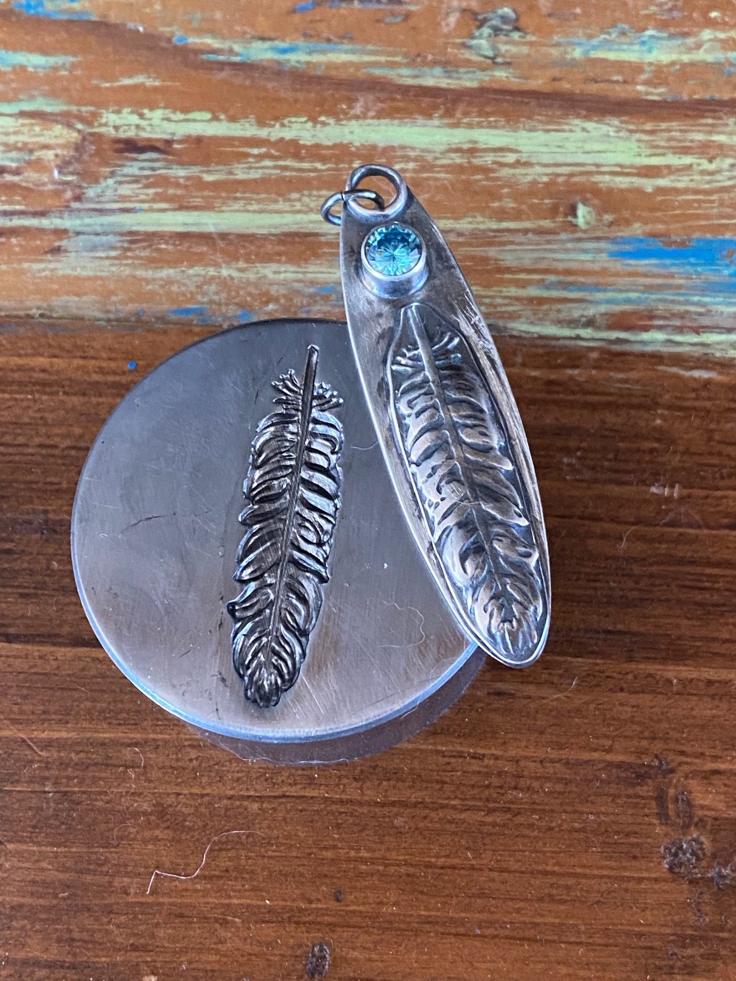 Silver and Blue Topaz Feather Necklace - 2.jpg