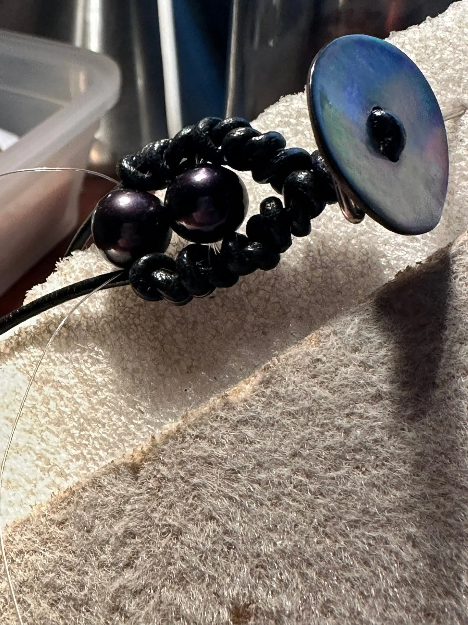 Wrap bracelet with Tahitian pearls on my beading board..,these pearls are stunning 😜

Did I mention how much I love pearls??? Cant wait to show off the finished bracelet.

Whirls of Pearls
Handmade Omaha
