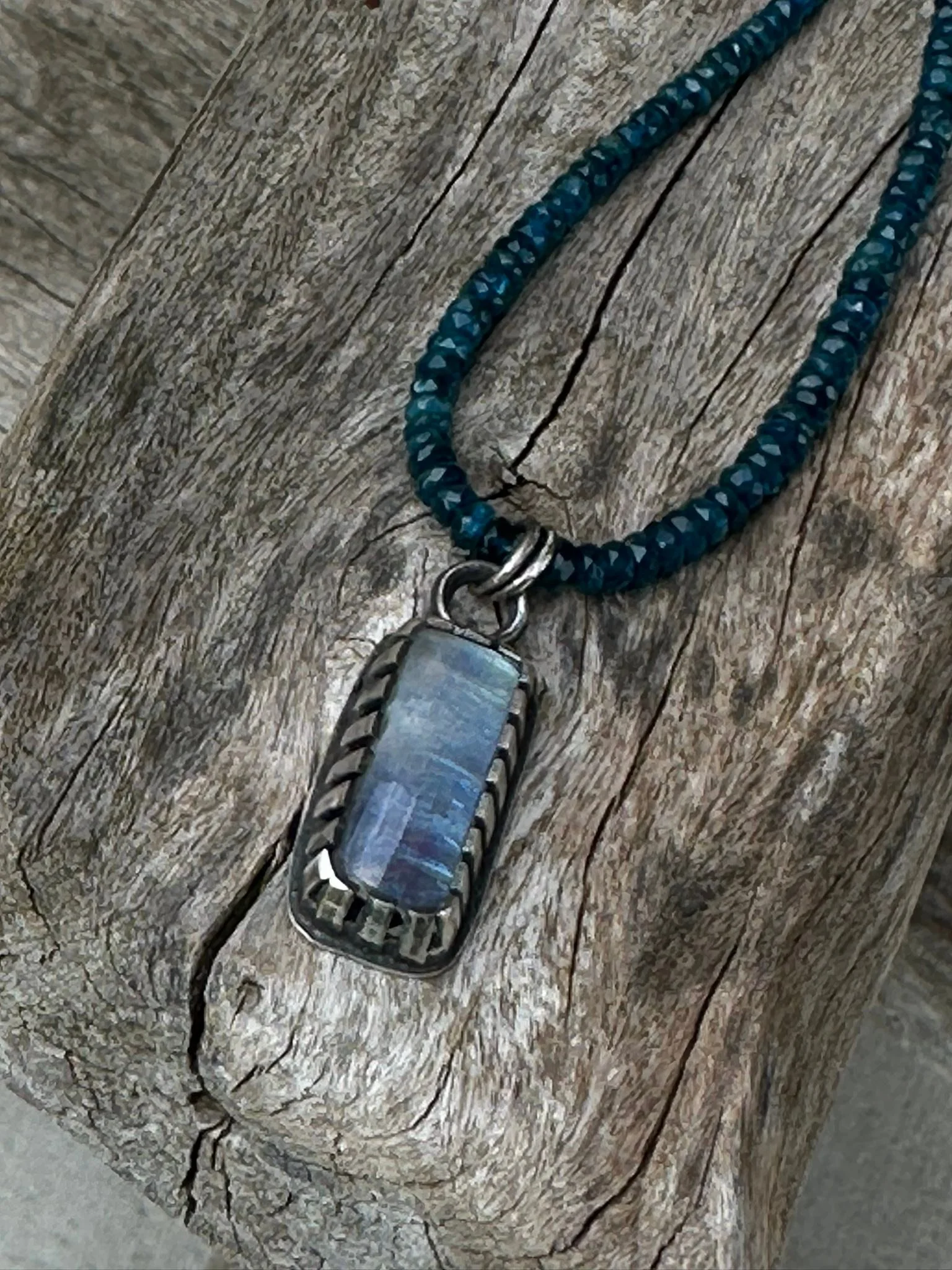 Apatite and Moonstone. This choker style necklace is dainty&hellip;stones are 2mm and the moonstone is set in sterling silver