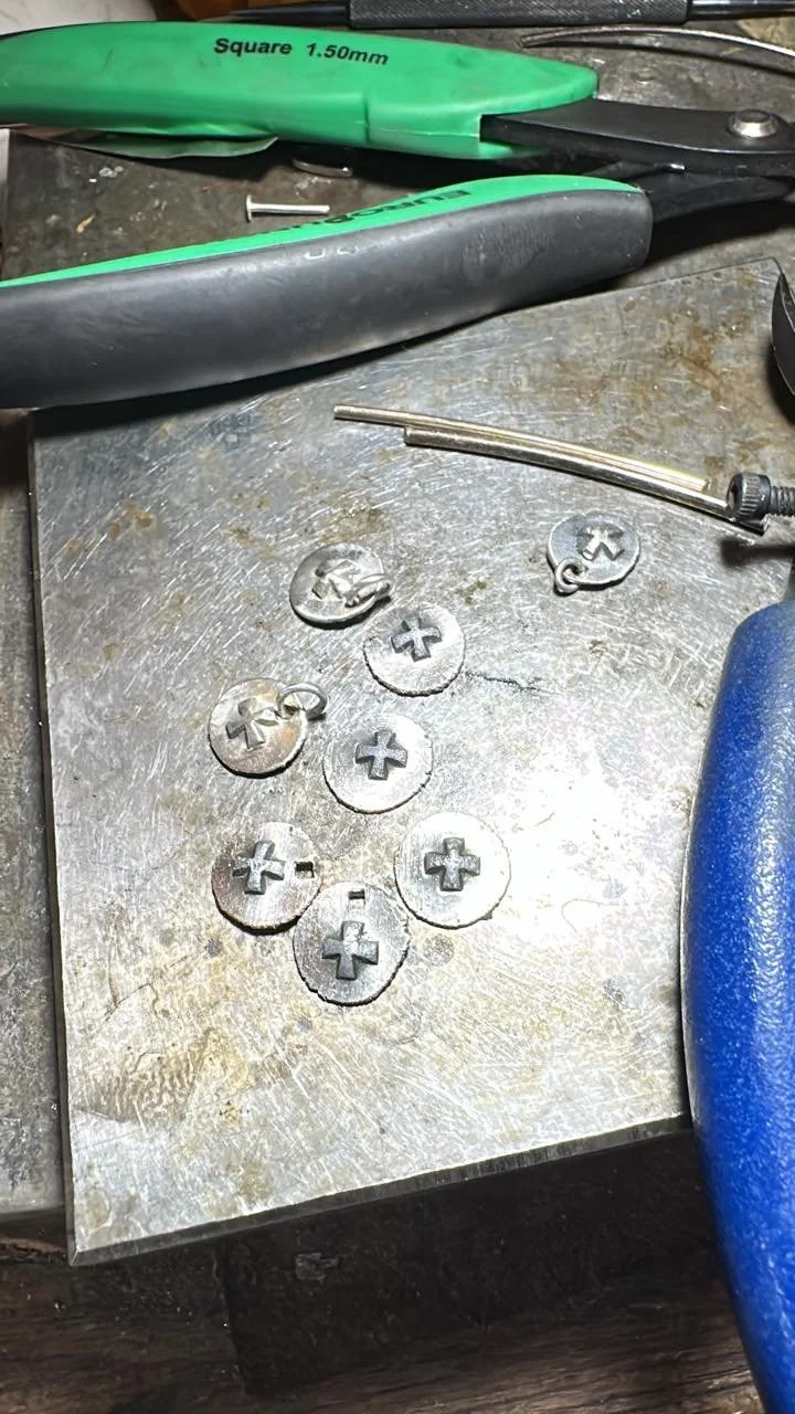 Making sterling silver cross charms for our Women&rsquo;s Conference next Saturday at Living Water Lutheran Church. ✝️