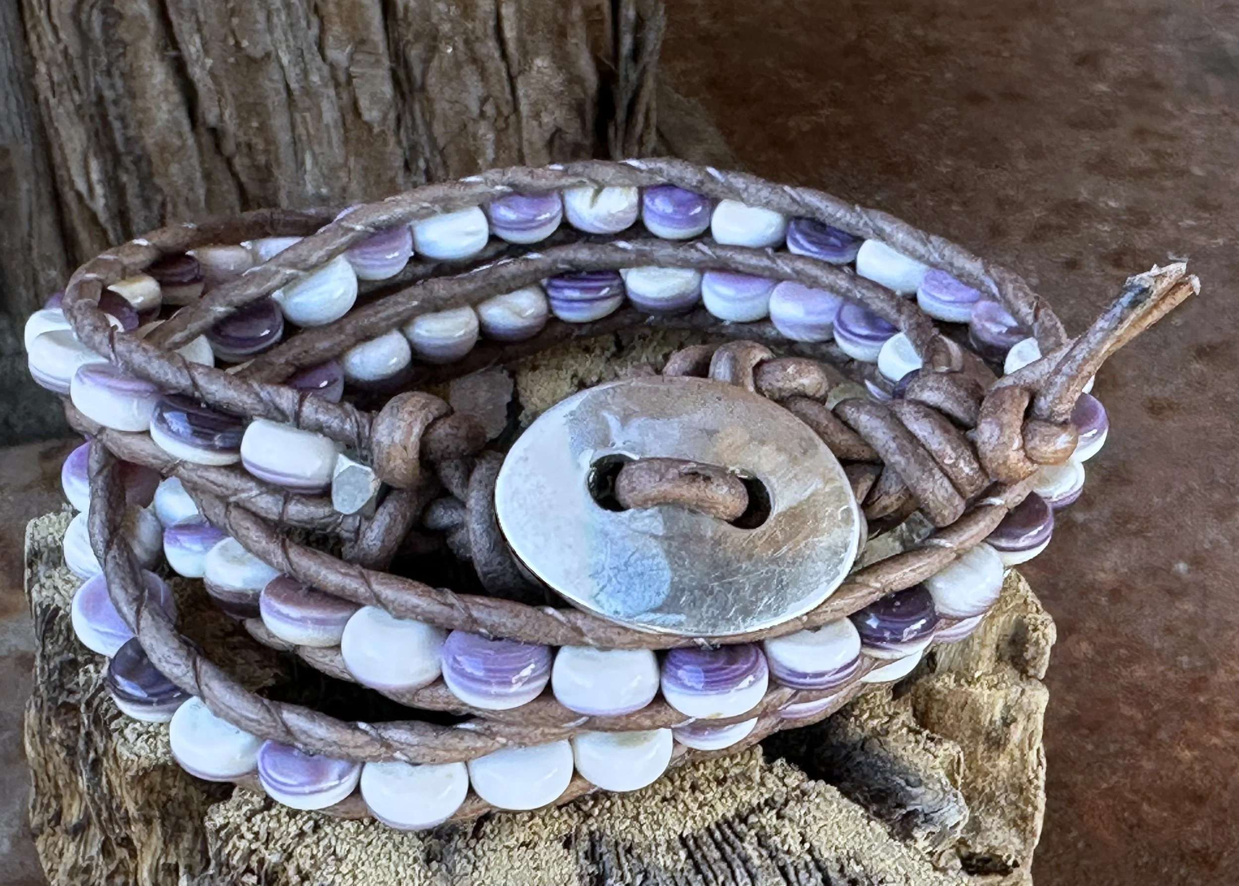 Handmade Wampum Shell Triple Wrap Bracelet 2 - 2026.jpg