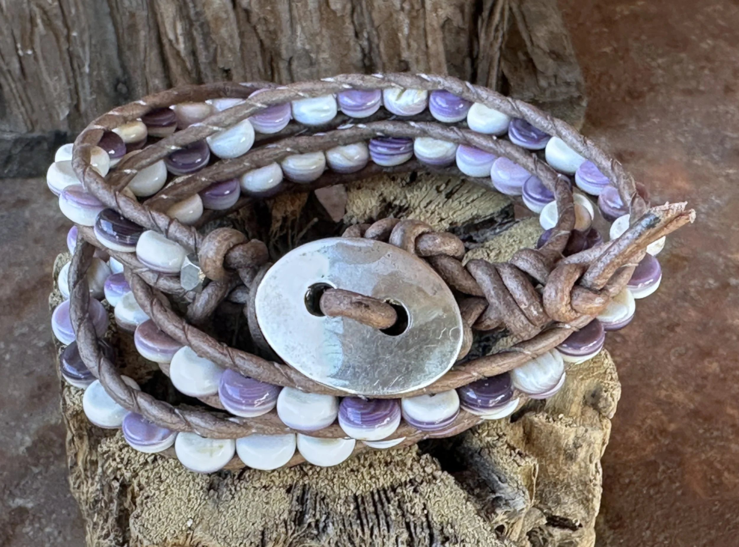Handmade Wampum Shell Triple Wrap Bracelet 1 - 2026.jpg