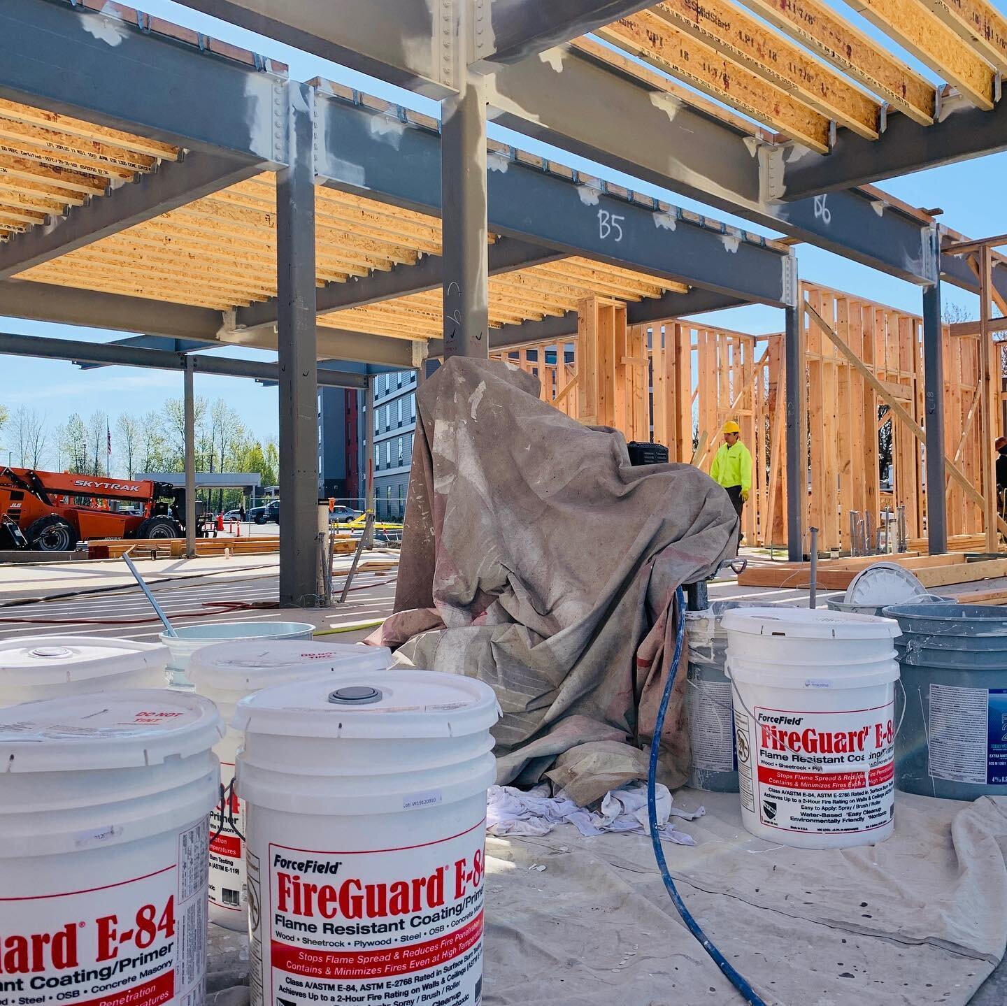 Intumescent #painting and #fireproofing application on steel columns and beams. #industrialpainting #pdx