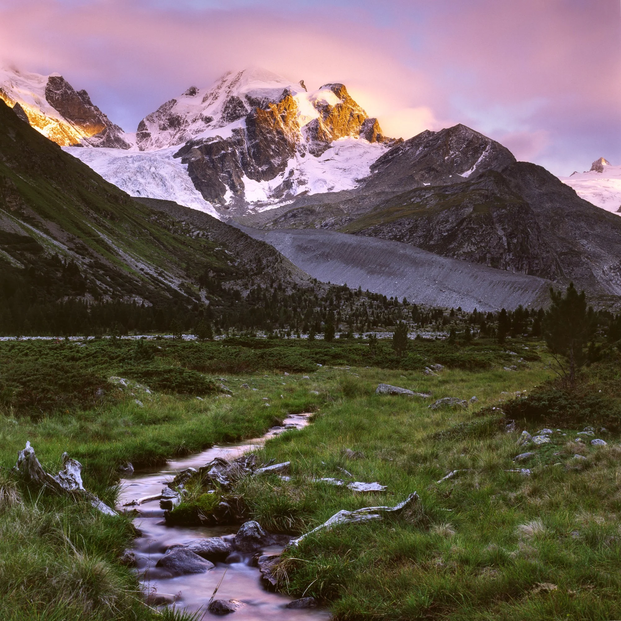 Der Piz Roseg im Sonnenuntergang