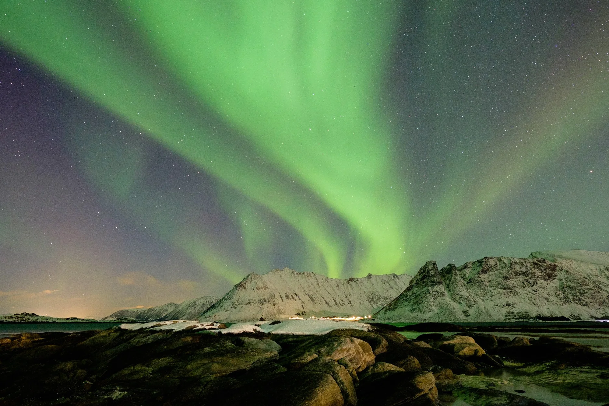 Nordlicht über dem Gimsøystraumen