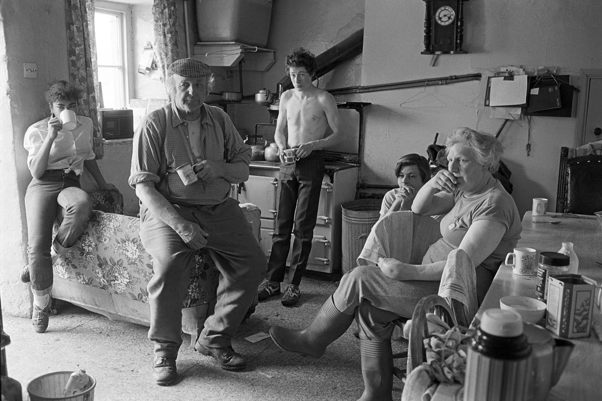 Dick French & family watching the Cup Final, Brendon Barton, Exmoor,1985