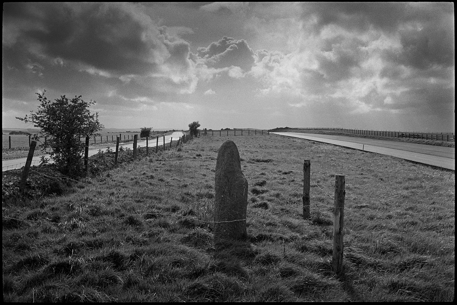  Standing stone beside new road it was moved before the road was laid down, near Rackenford, June 1988