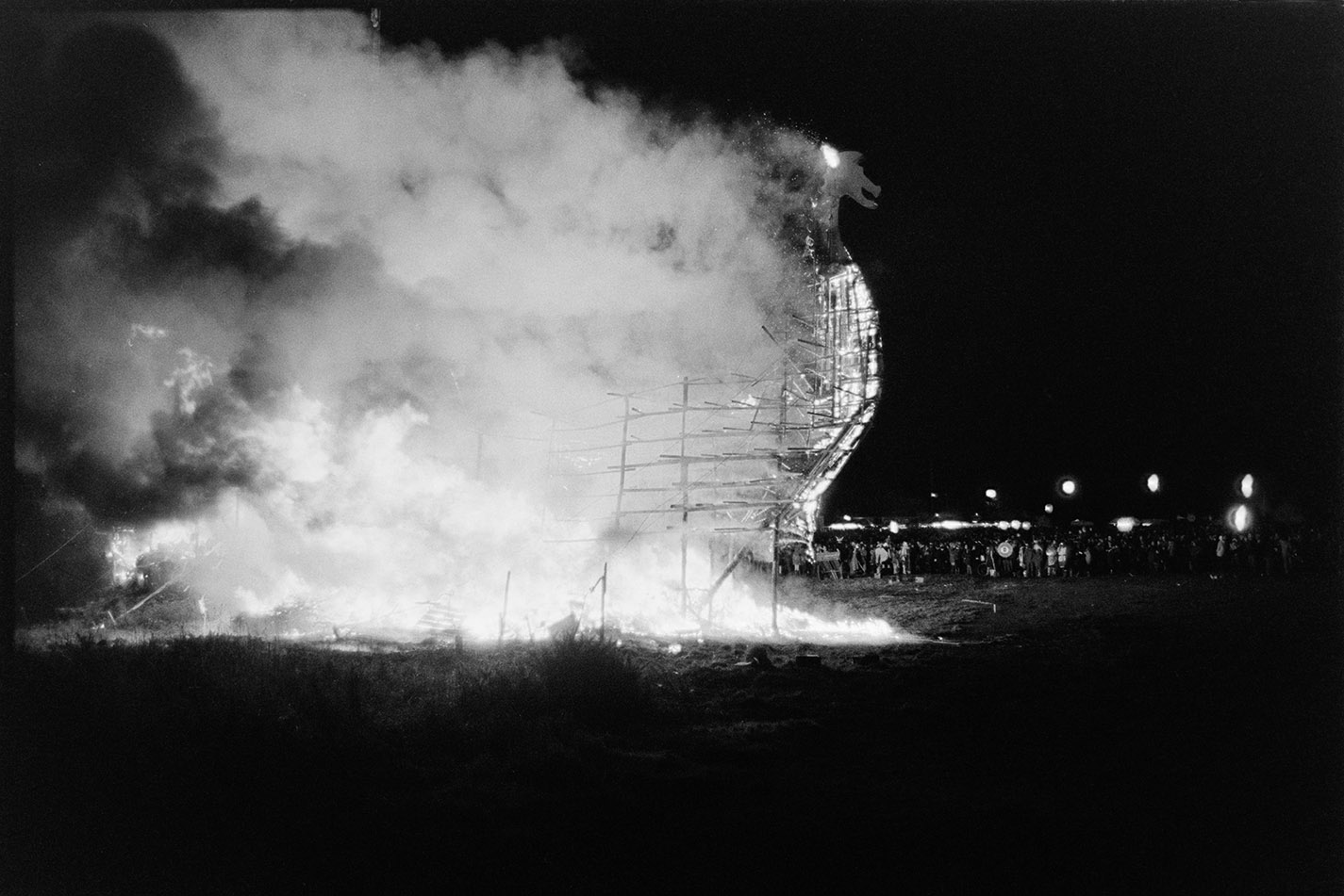 Burning skeleton of Viking ship, Torrington Fair, 2 November 1974