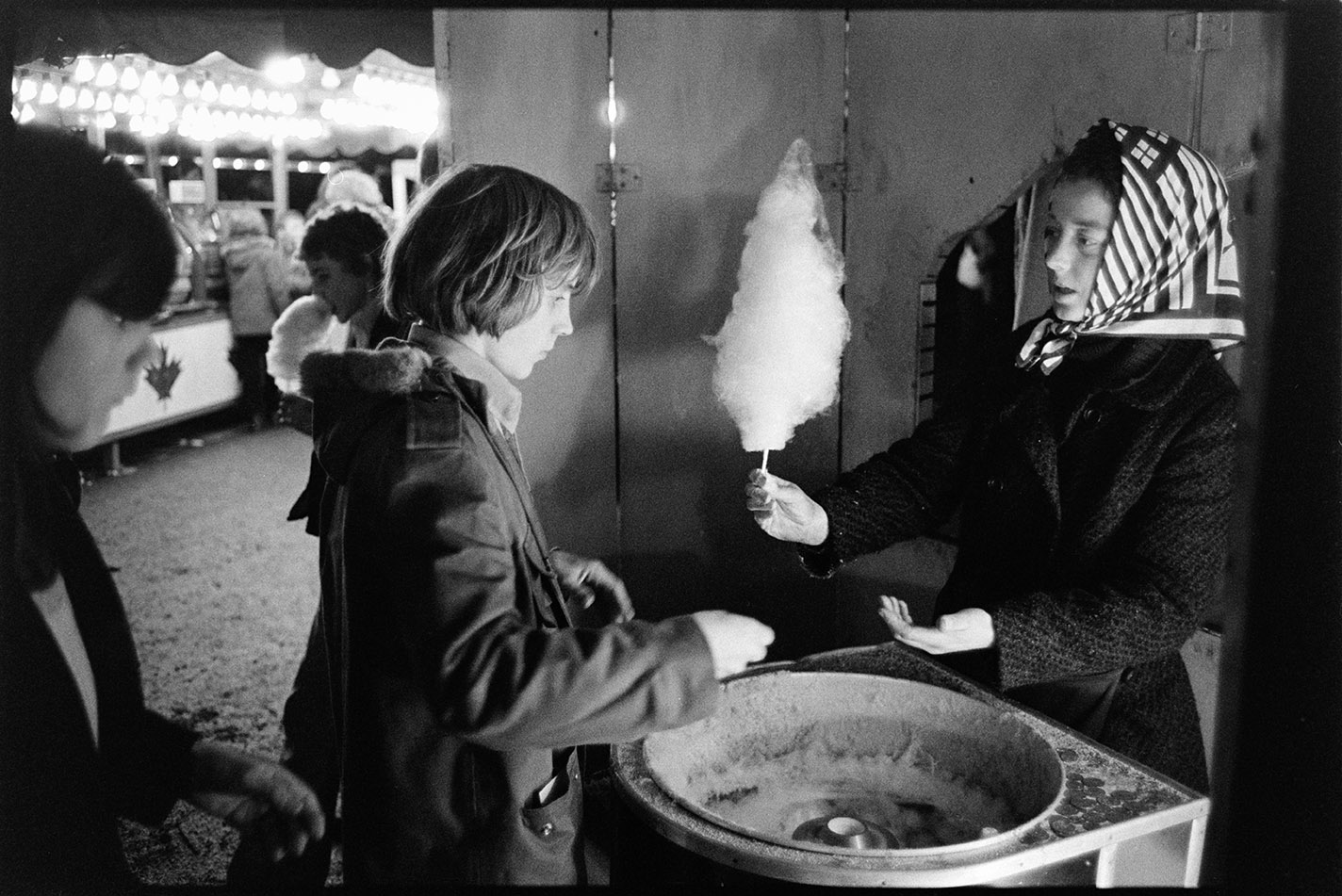 Woman selling candy floss, Torrington Fair, 2 November 1974