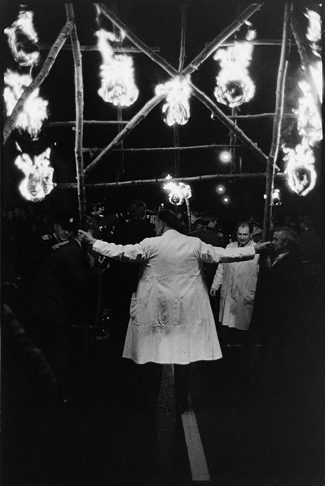 Carnival procession at night with burning torches, Hatherleigh, 6 November 1974