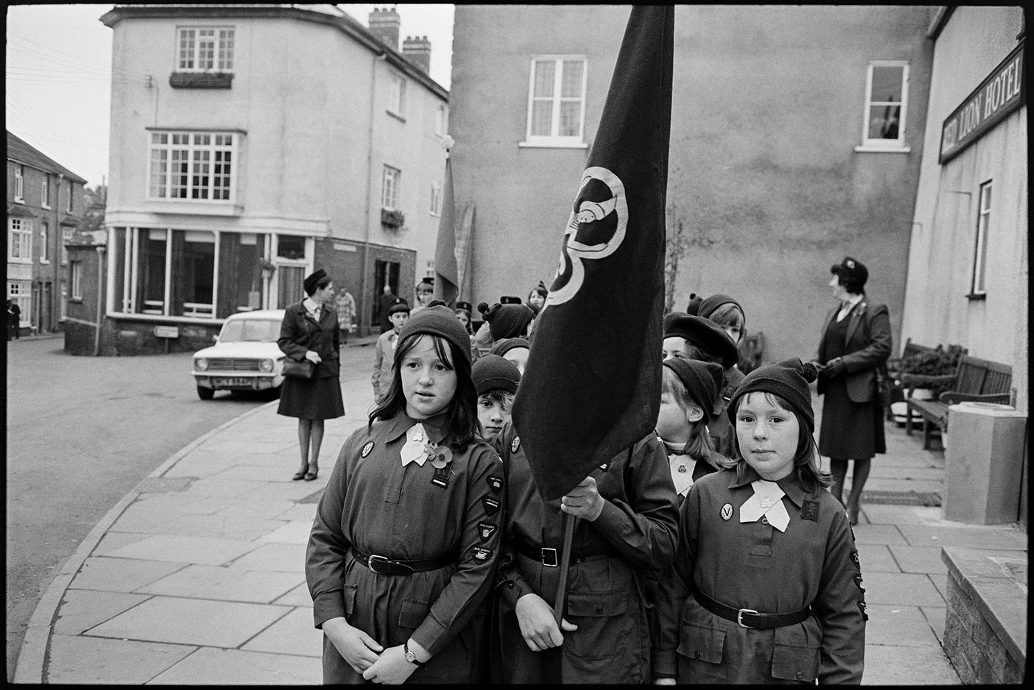 Armistice Day, inspection and parade to church, brownies. Chulmleigh, November 1981