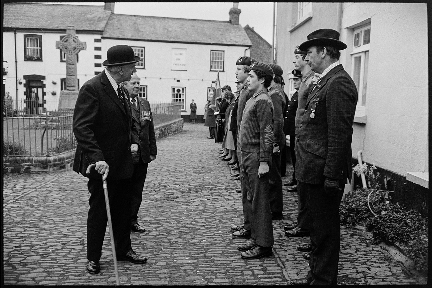 Armistice Day, inspection and parade to church.  Chulmleigh, November 1981. 