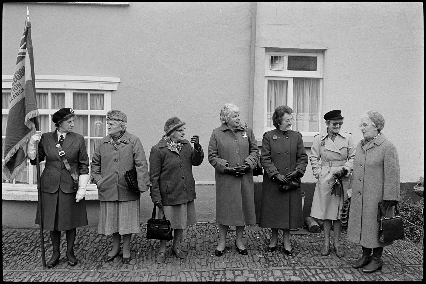 Women assembling for Remembrance Sunday Parade. Chulmleigh, November 1981. 