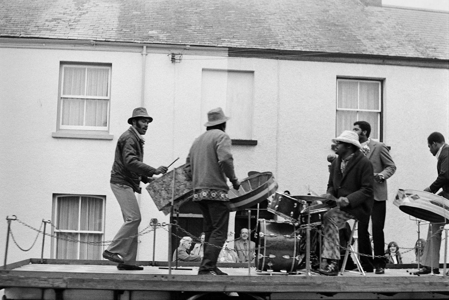 Musicians, carnival. Documentary photograph by Roger Deakins for the Beaford Archive © Beaford Arts
