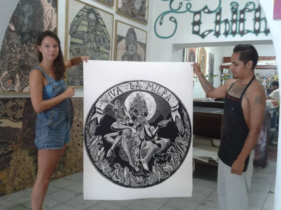 Viva La Milpa, 2015 Woodcut
