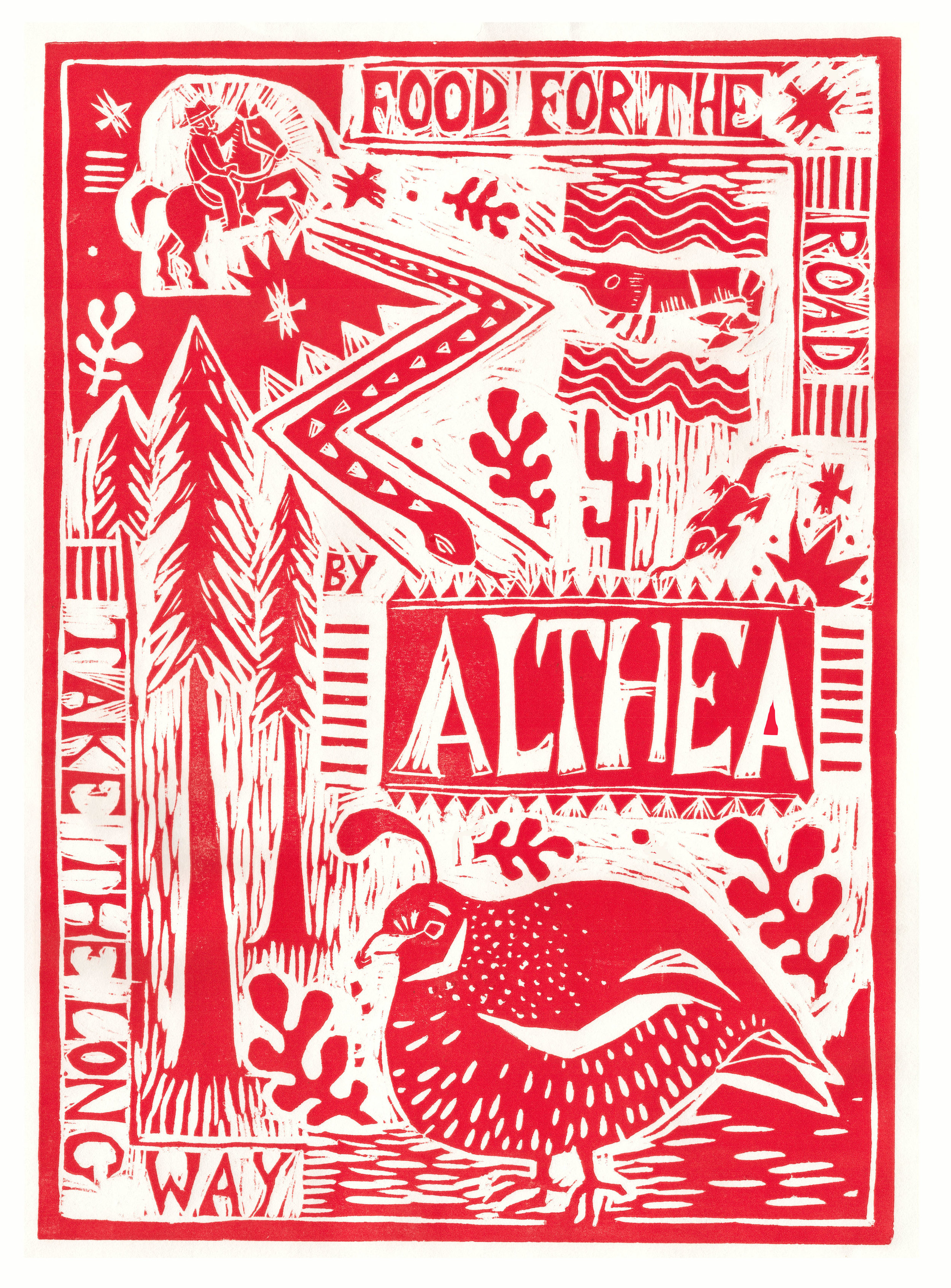 ALTHEA restaurant, San Fran A3 woodcut