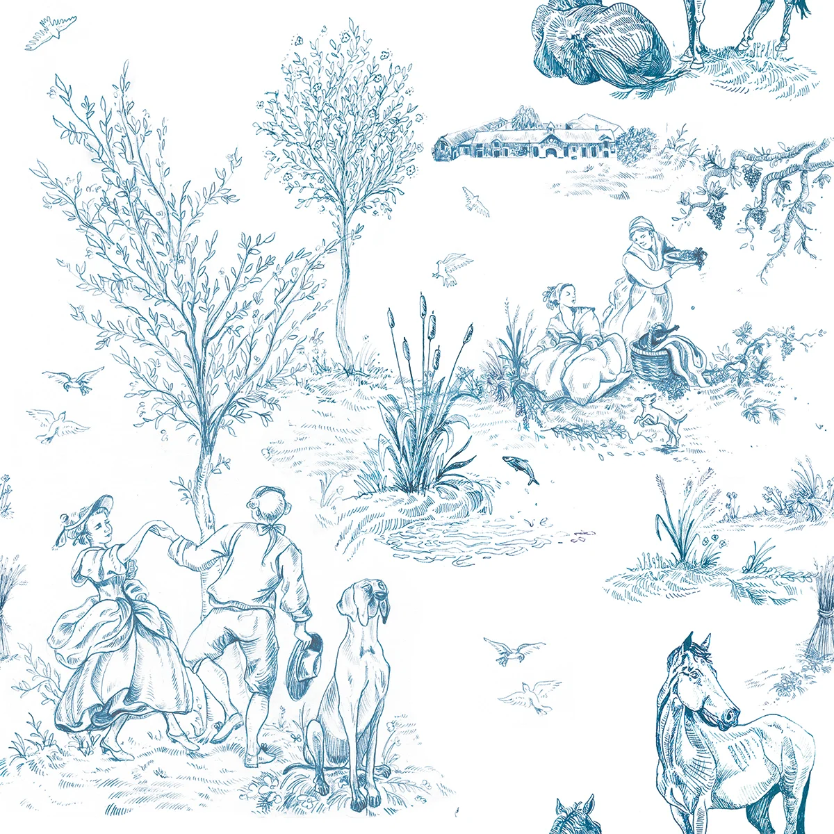 I designed a bespoke Toile de Jouy for the Dunne Family, Ireland for the marriage of Ben and Avril, June 2019