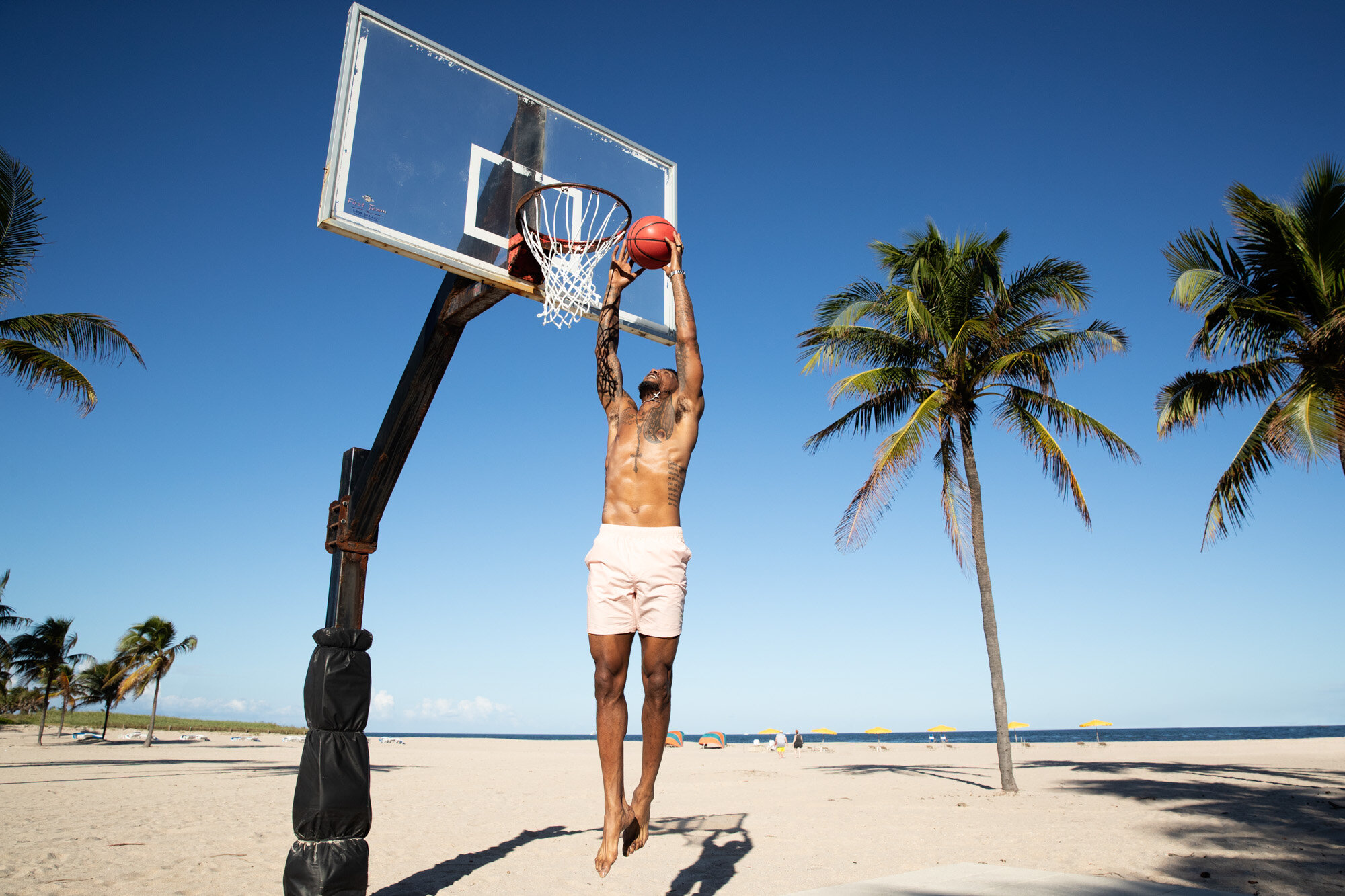 Udonis Haslem playing basketball on Miami beach