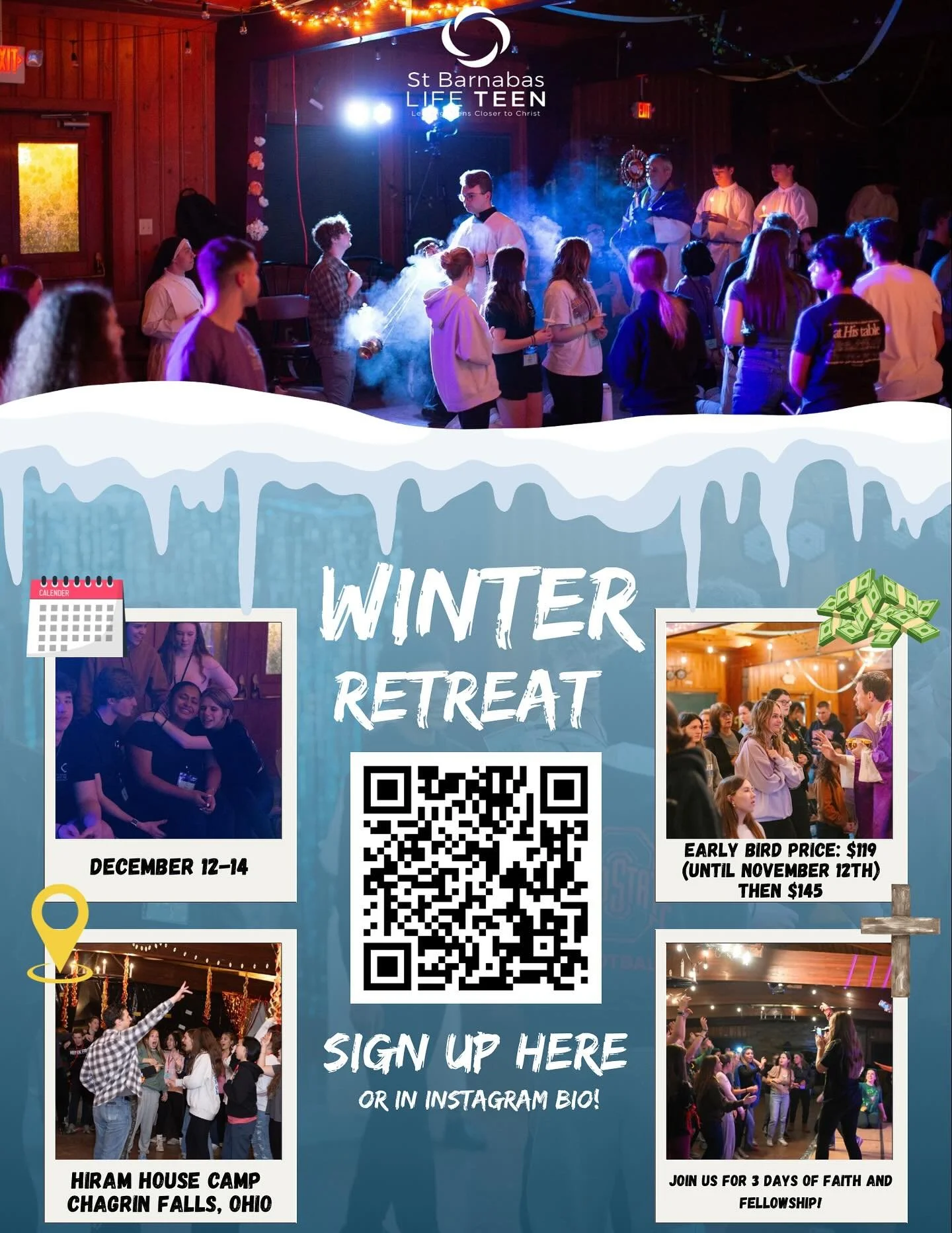 Retreat season is back! Join us from December 12th through the 14th for a special winter weekend of faith and fellowship! Sign up by November 12th for a discounted price. Hope to see you there!