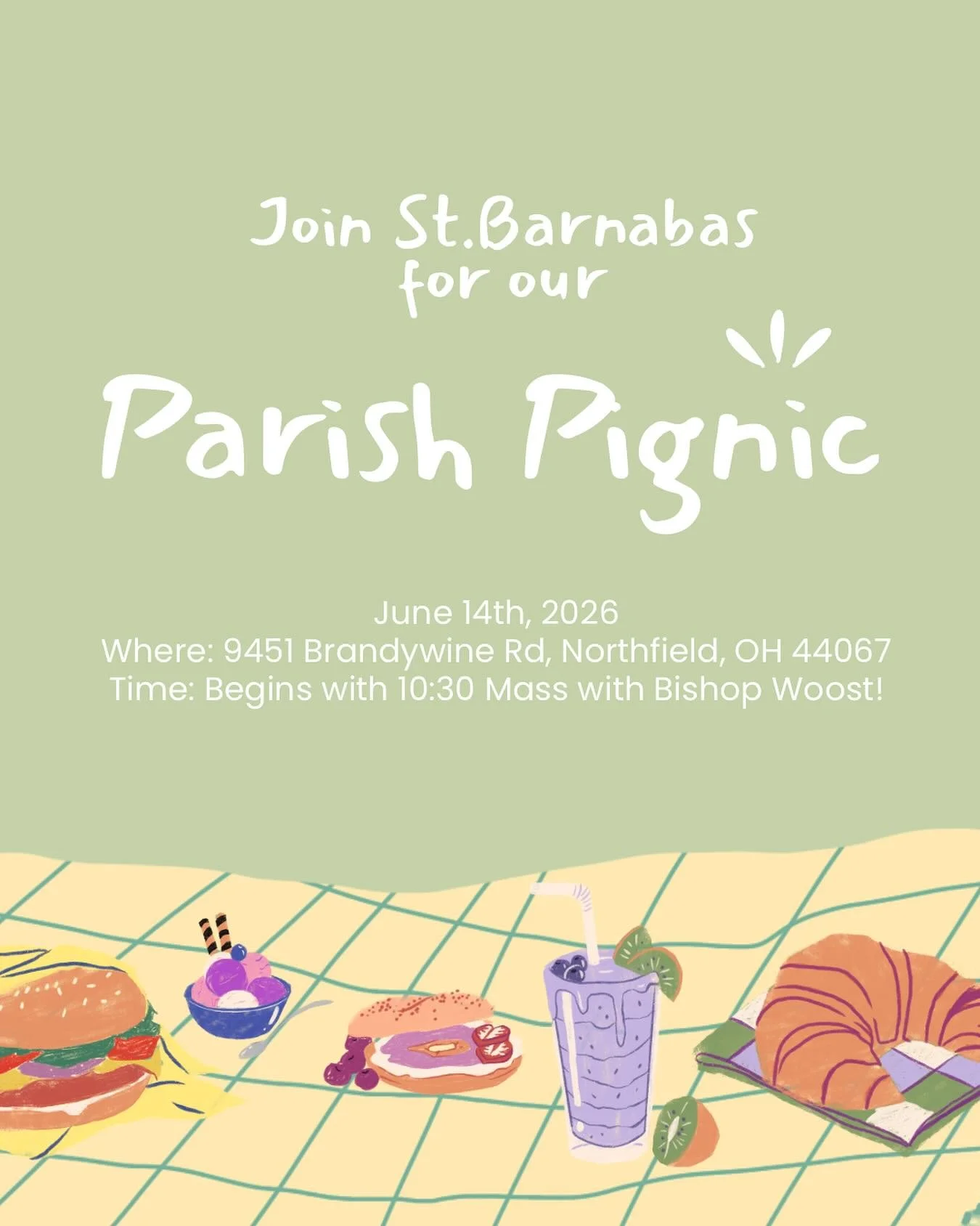 We encourage our teens and families to attend our Parish Pignic! We are blessed to be celebrating our 70th year as a Parish and will gather for 10:30am mass with Bishop Woost! Following Mass, come and enjoy games, food, and faithful community!!!