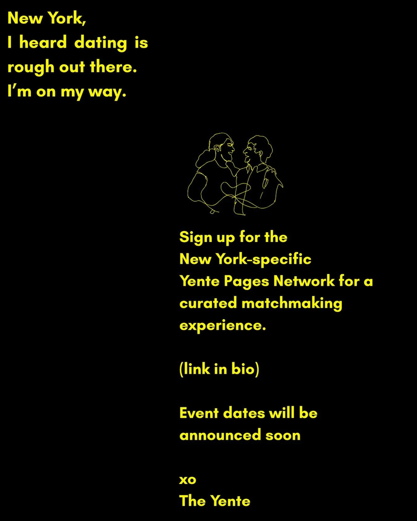 hellooOoOoo New York!!!! 

I heard shit is rough out there. Good thing I&rsquo;m on my way - and I&rsquo;ll be collaborating with New York-based matchmaker @karmenconnects 😍

First, fill out the form via the link in my bio, then I&rsquo;ll follow up