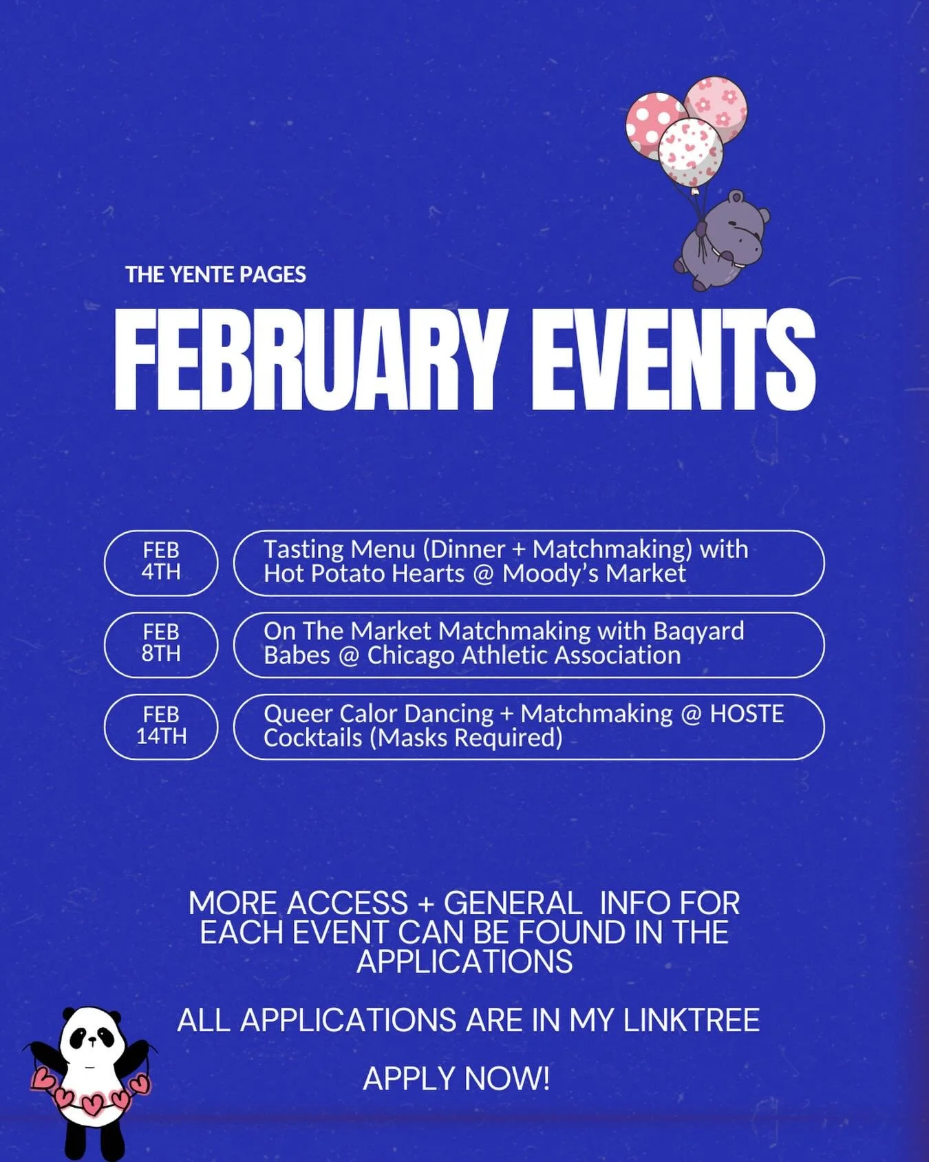I&rsquo;m collabing with the coolest people in Chicago &amp; made a cute lil flier with my fav animals preparing for the month of Love. These are all very unique &amp; exciting events that we&rsquo;re scheming and there&rsquo;s something for each of 