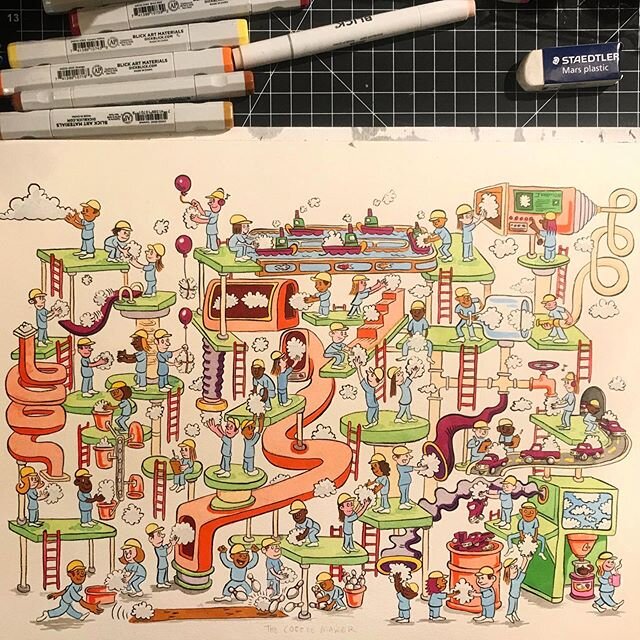 My good friend @gretaback commissioned me to do some art for her. She said that since she was still working and all her artist friends were unemployed, she would like to help out. I made her this piece called &ldquo;The Coffee Maker,&rdquo; since I f