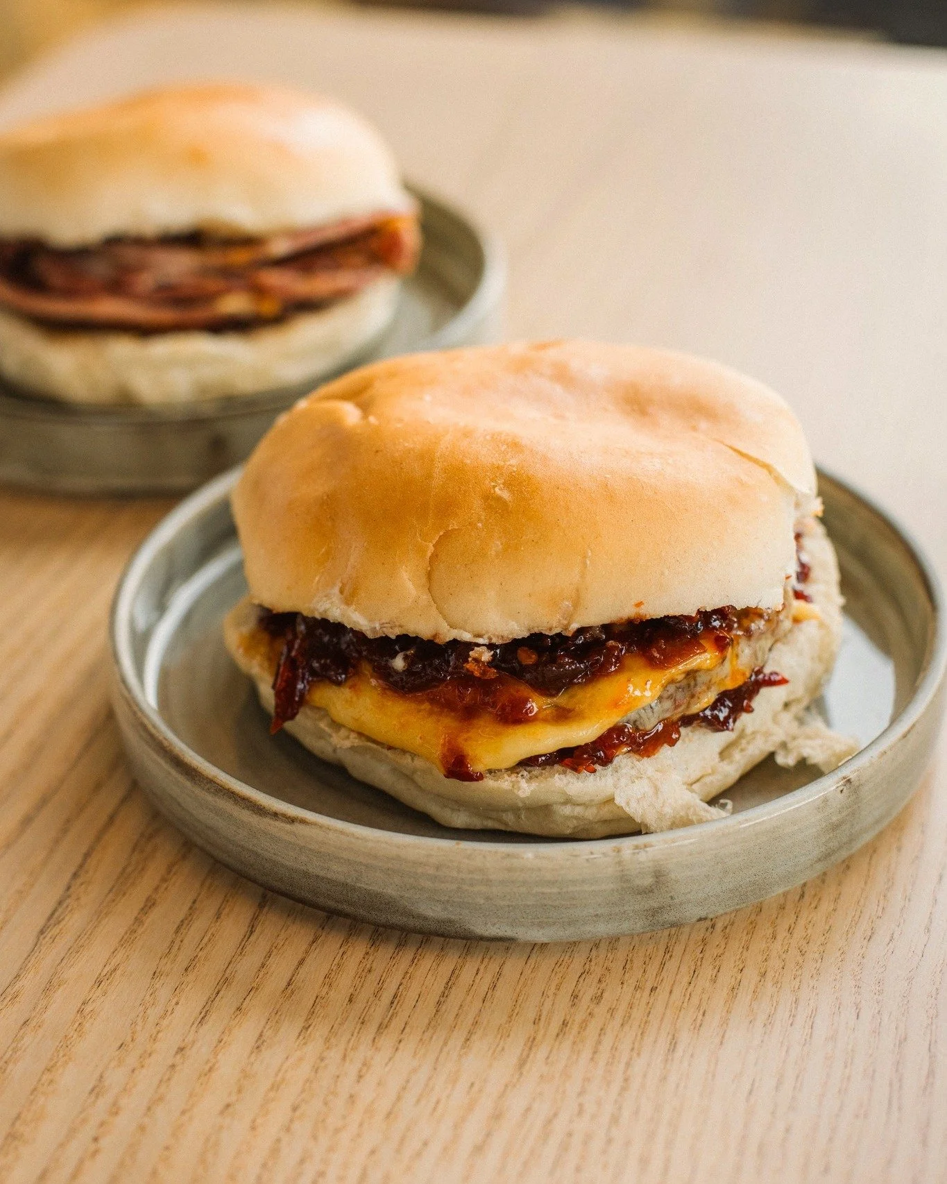 Breakfast, secured 🤝✨

Butcher&rsquo;s sausage patty, mature cheddar &amp; chilli jam all in one bap! 

#BreakfastBap #TheWorkhouse #CheeseLover #BrunchMood