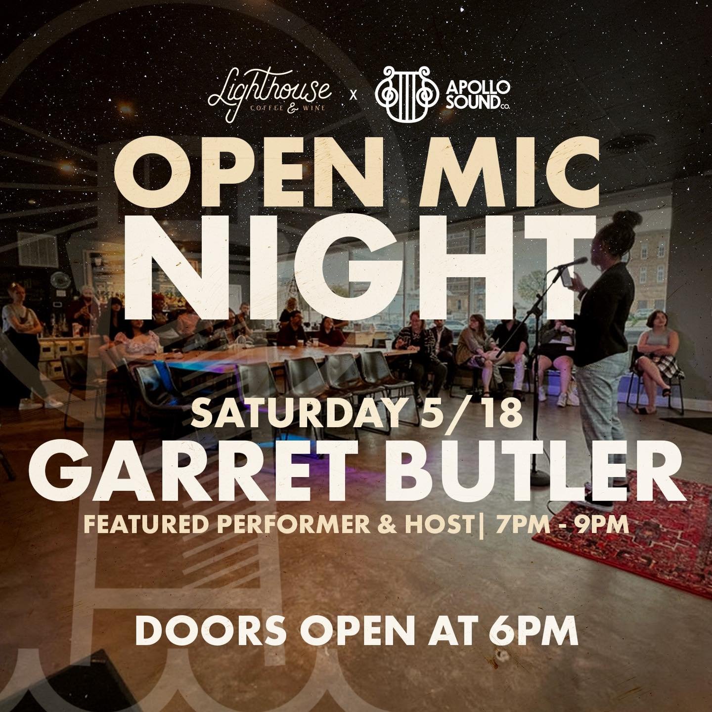 Come show off or just enjoy some community with our Open Mic Night this Saturday night! With @garretbutlermusic_ as our host and performer, it&rsquo;s going to be a rocking night 😎 
Thank you to @apsoundco for putting on this event!