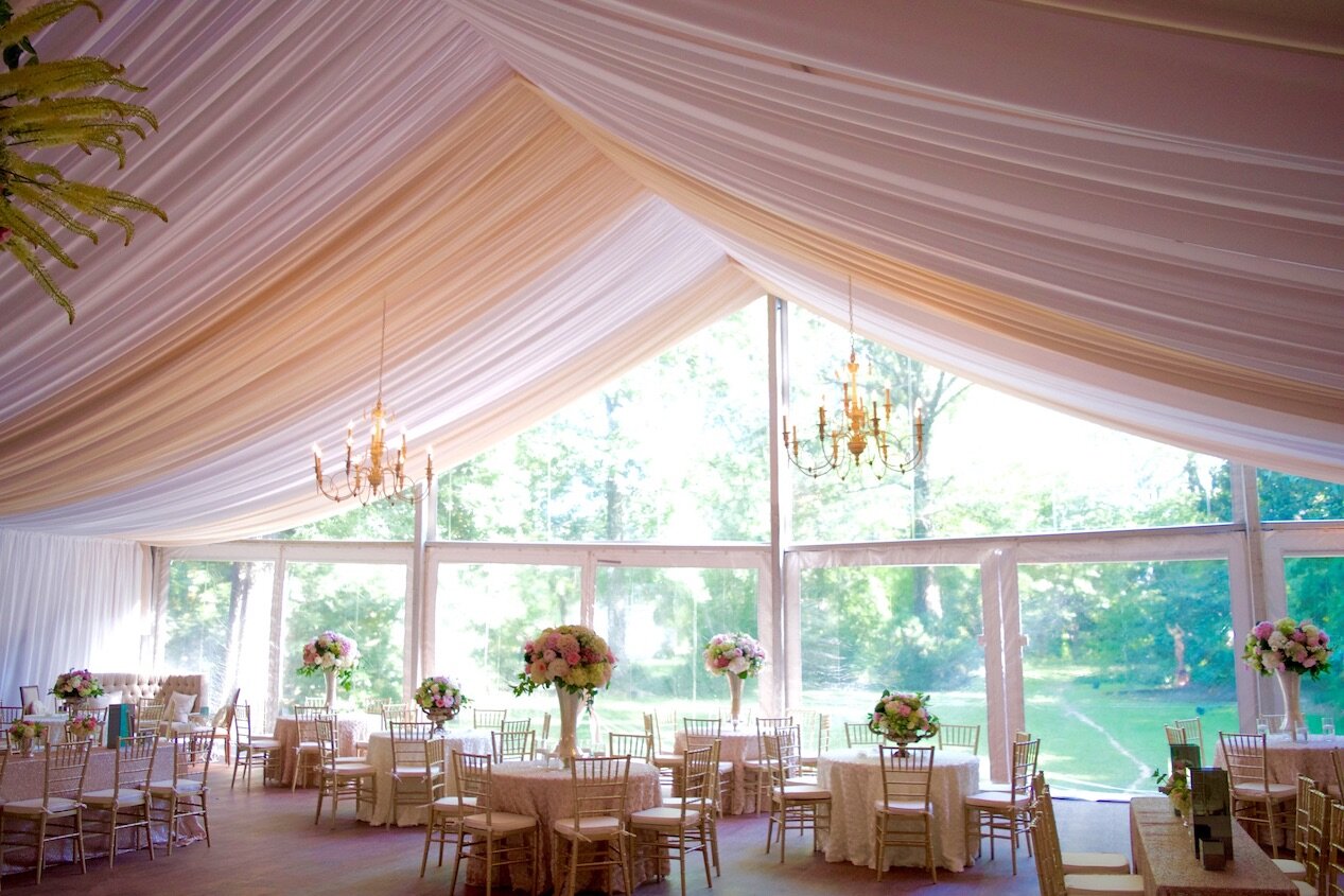 FRAME TENT •&nbsp;CEILING DRAPING • CLEAR SIDE WALLS