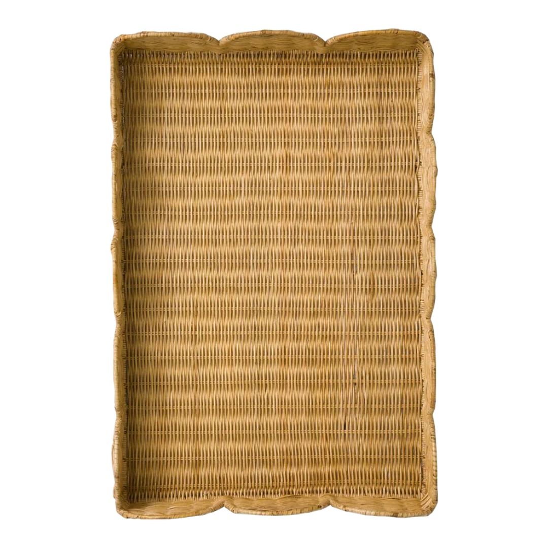 Scalloped Rattan Large Rectangle Tray