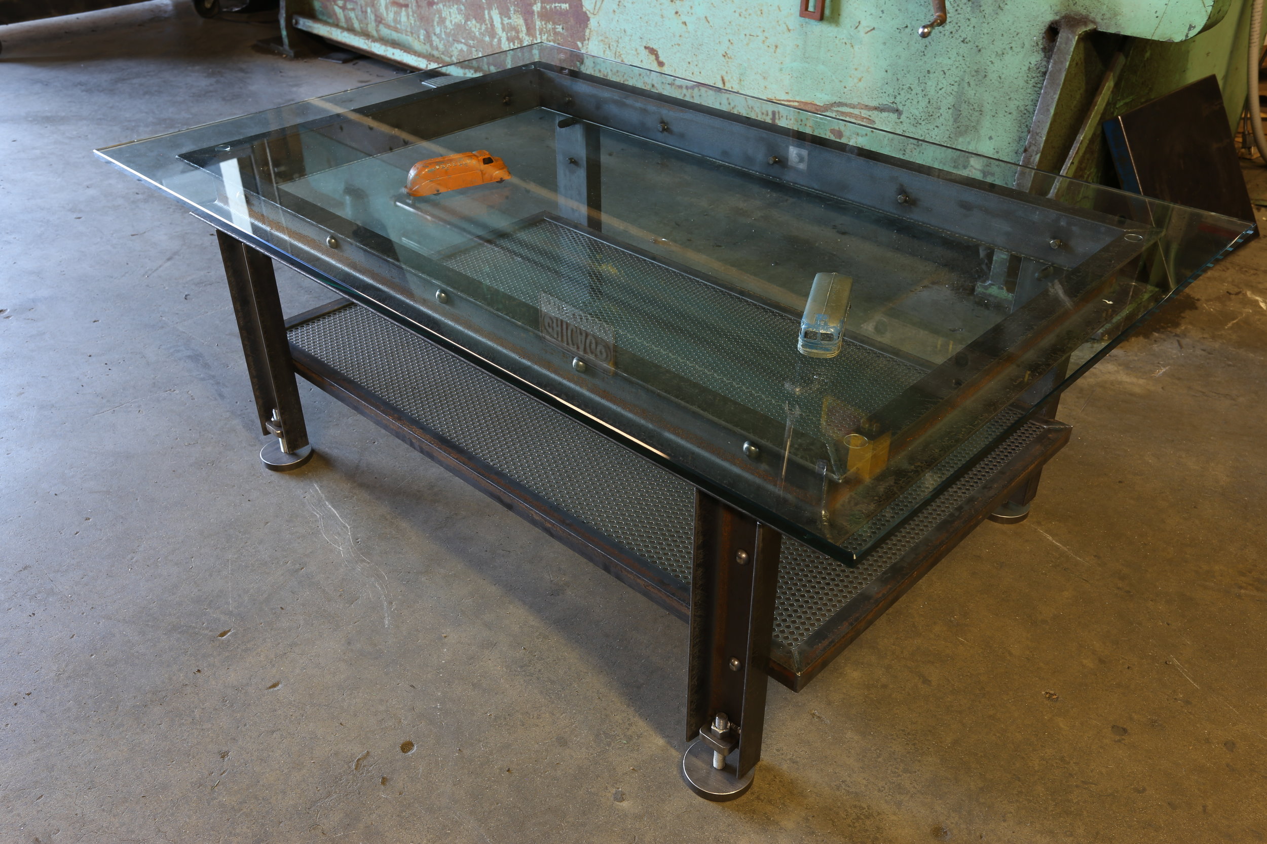 Industrial Coffee Table with Display Case